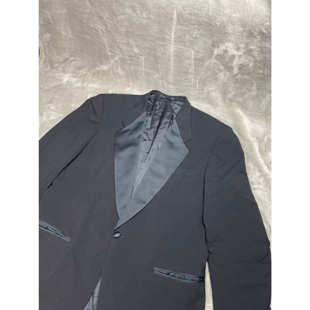 Monsieur Givenchy Suit Set Men Size 46R Black Toxedo Blazer Coat and Pants Wool